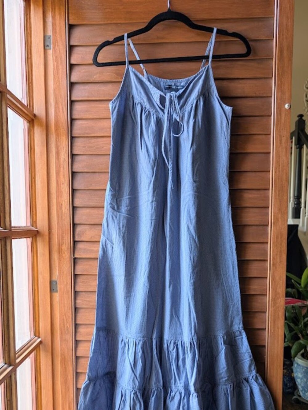 GAP 100% Cotton Blue Stripes Ruffle Hem Lightweight Lined Maxi Dress Size:XS - Picture 3 of 13